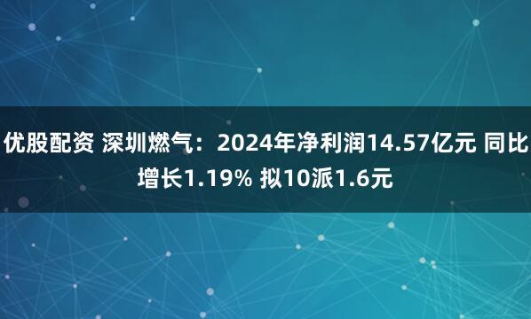优股配资 深圳燃气：2024年净利润14.57亿元 同比增长1.19% 拟10派1.6元
